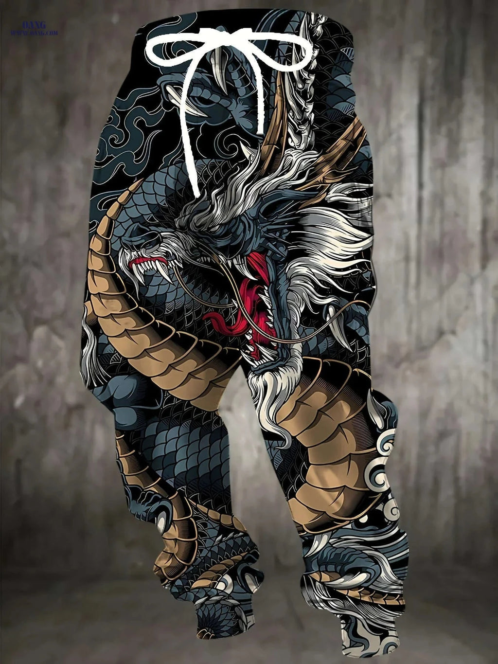 Stylish Men's 3D Dragon Print Sports Pants with Pockets & Drawstring   OAXG 