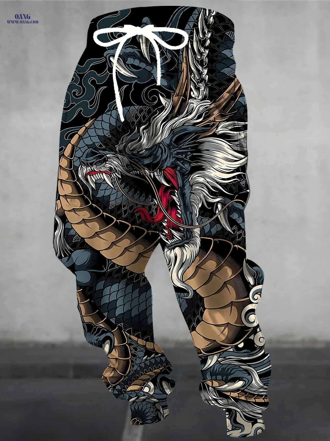 Stylish Men's 3D Dragon Print Sports Pants with Pockets & Drawstring   OAXG 