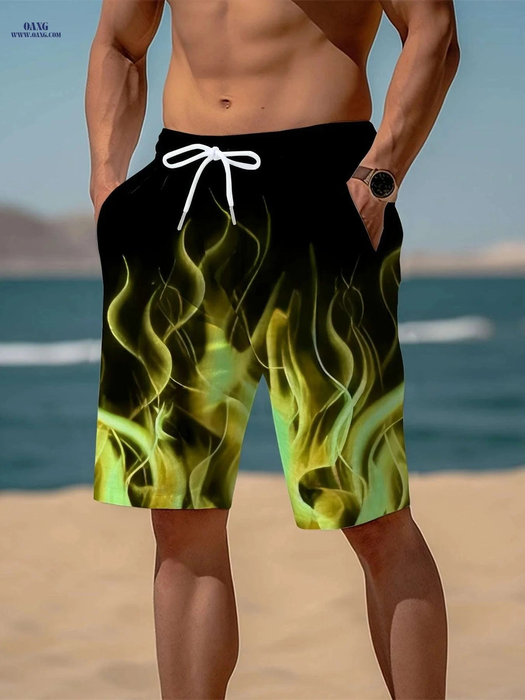 Stylish Men's 3D Fire Print Shorts - Quick-Dry, Casual & Comfortable   OAXG 