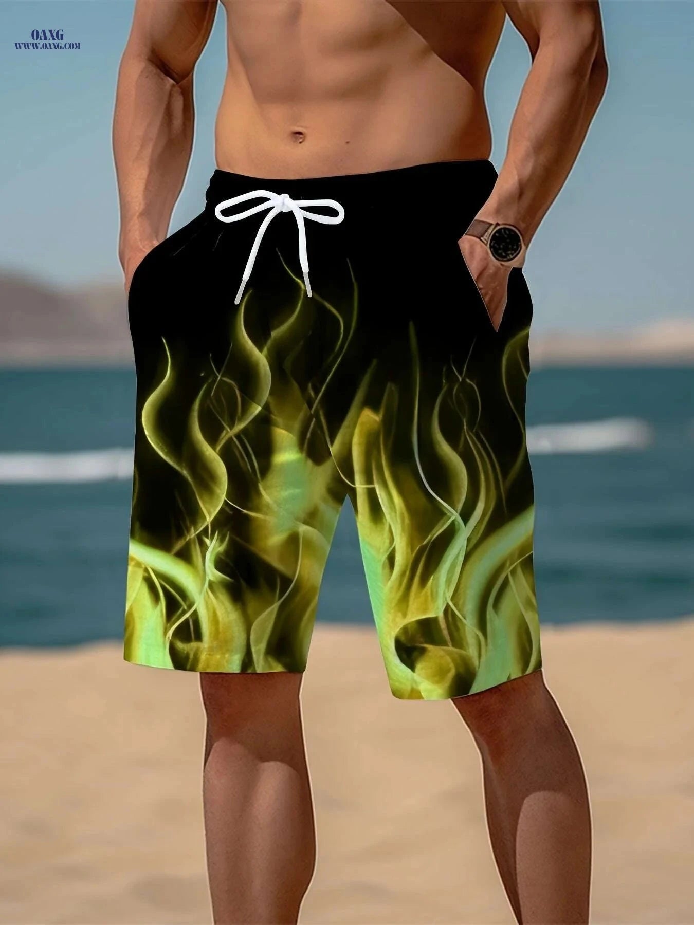 Stylish Men's 3D Fire Print Shorts - Quick-Dry, Casual & Comfortable   OAXG 