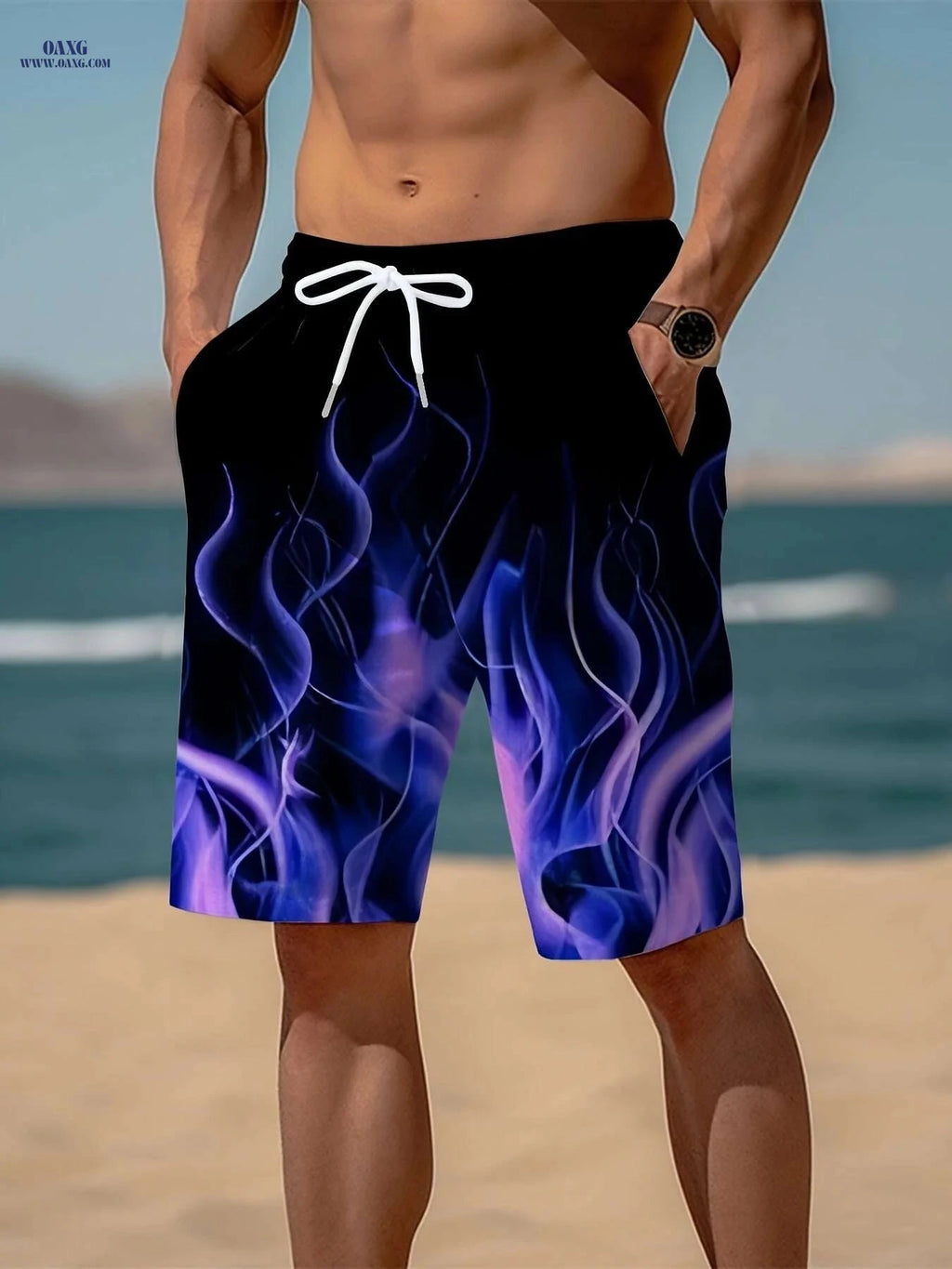 Stylish Men's 3D Fire Print Shorts - Quick-Dry, Casual & Comfortable   OAXG 