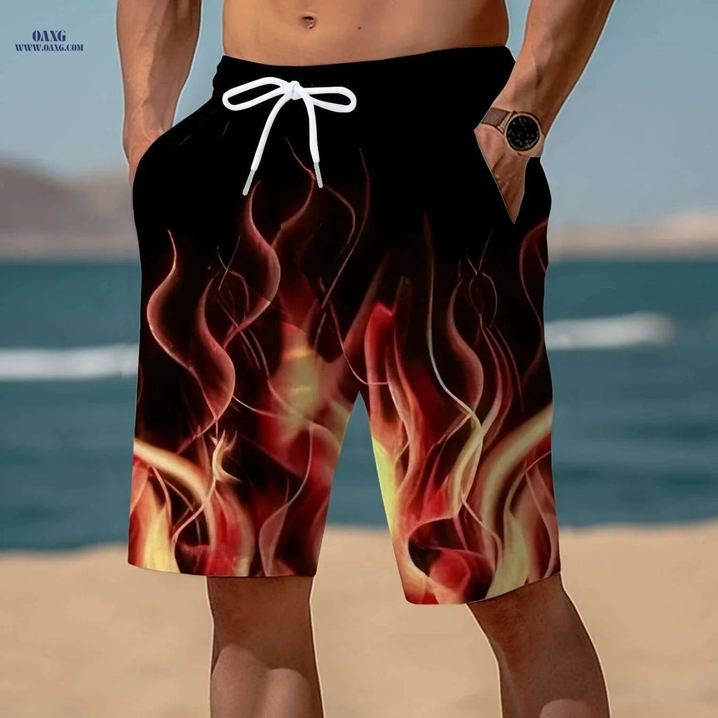 Stylish Men's 3D Fire Print Shorts - Quick-Dry, Casual & Comfortable   OAXG Red / S