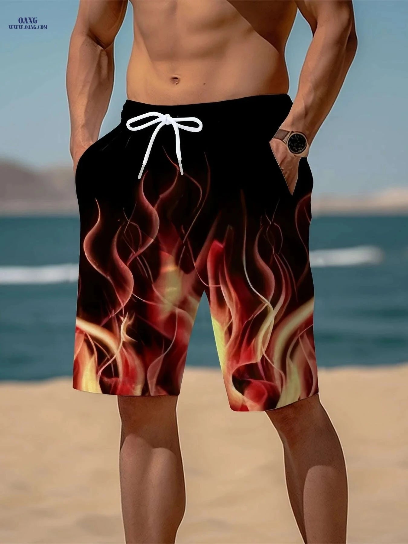 Stylish Men's 3D Fire Print Shorts - Quick-Dry, Casual & Comfortable   OAXG Red / S