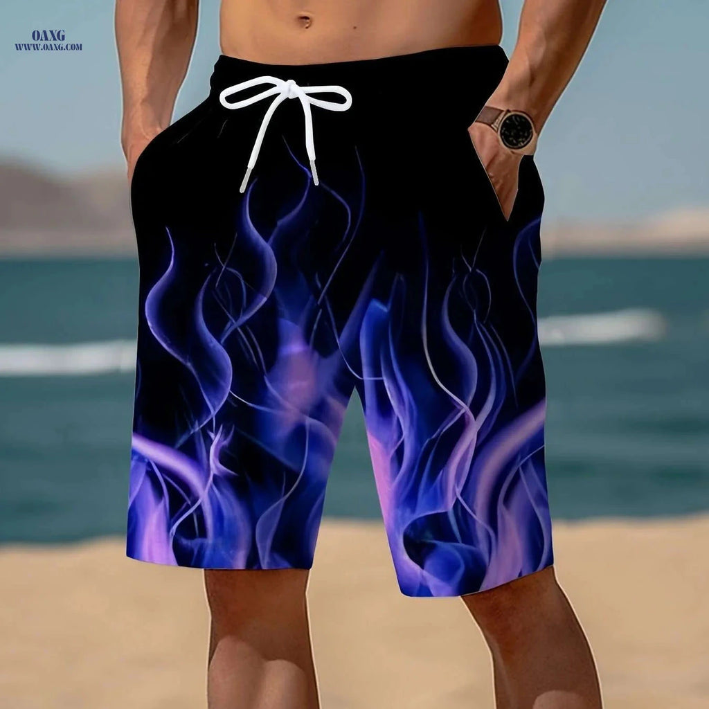 Stylish Men's 3D Fire Print Shorts - Quick-Dry, Casual & Comfortable   OAXG Red / S
