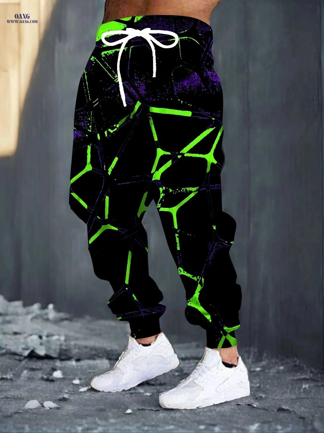Stylish Men's 3D Green Pattern Sweatpants - Comfortable Drawstring Fit   OAXG Mixed Color / FR S