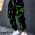 Stylish Men's 3D Green Pattern Sweatpants - Comfortable Drawstring Fit   OAXG 