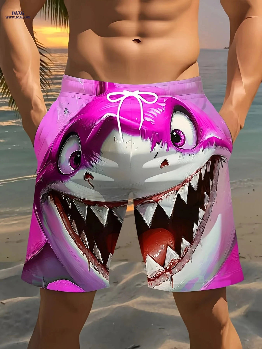 Stylish Men's 3D Shark Print Beach Shorts - Casual Summer Wear   OAXG 
