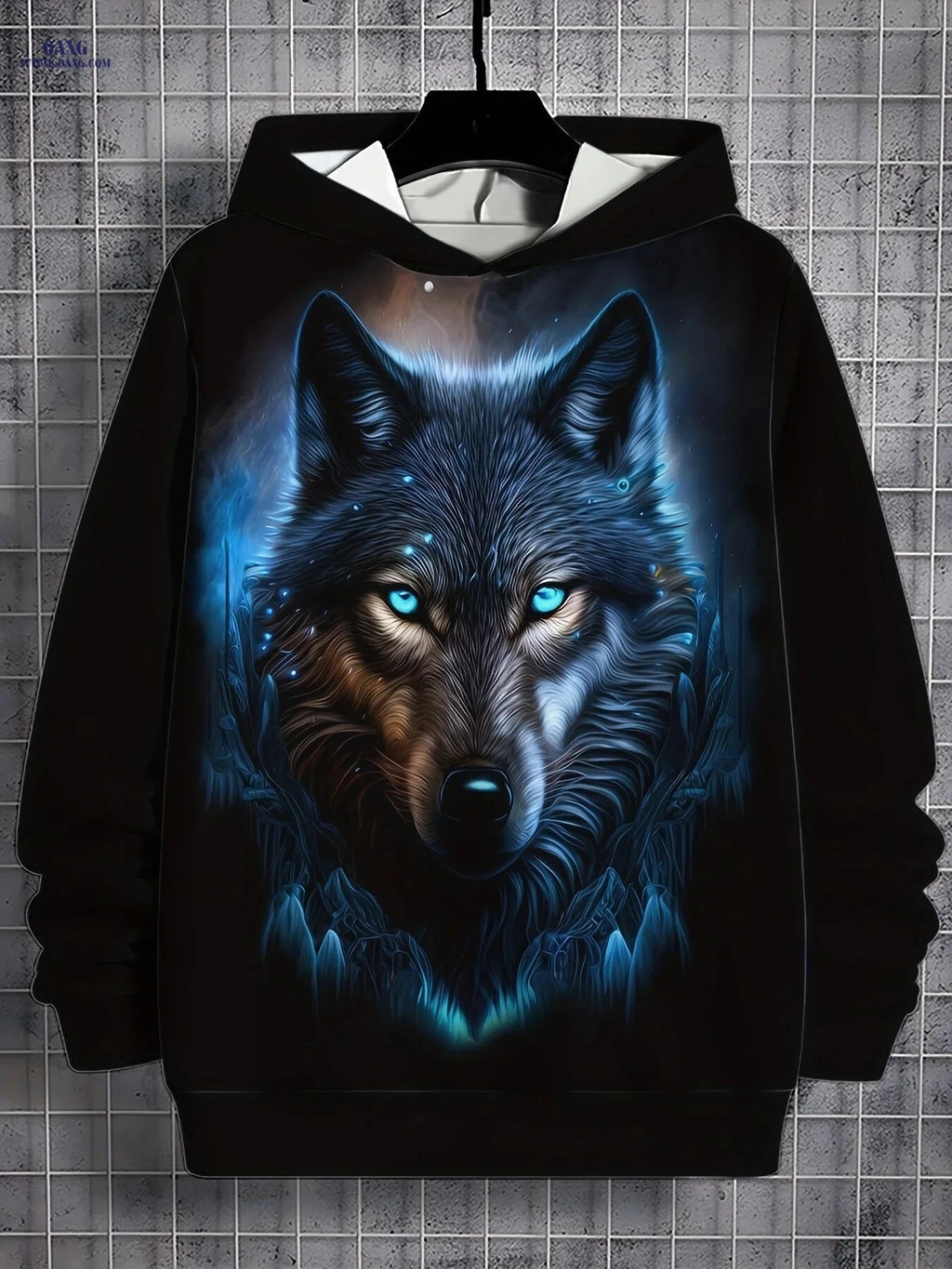 Stylish Men's 3D Wolf Print Hoodie - Casual Long Sleeve for Spring/Fall   OAXG Black / FR S