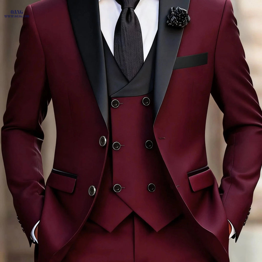 Stylish Men's 3pcs Suit Set - Jacket, Vest, Trousers for Events   OAXG 