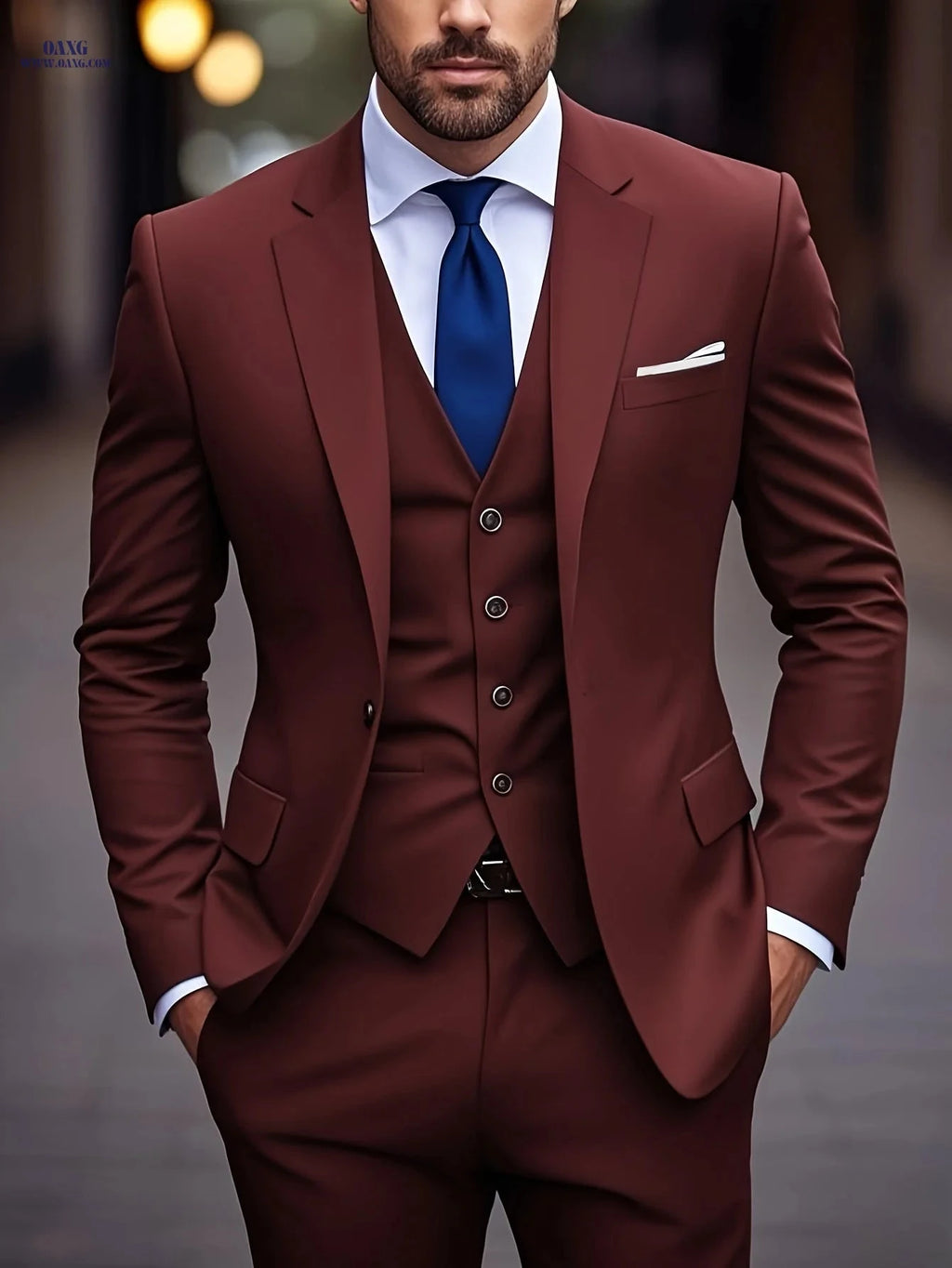 Stylish Men's 3pcs Suit Set - Jacket, Vest & Trousers for Events   OAXG 