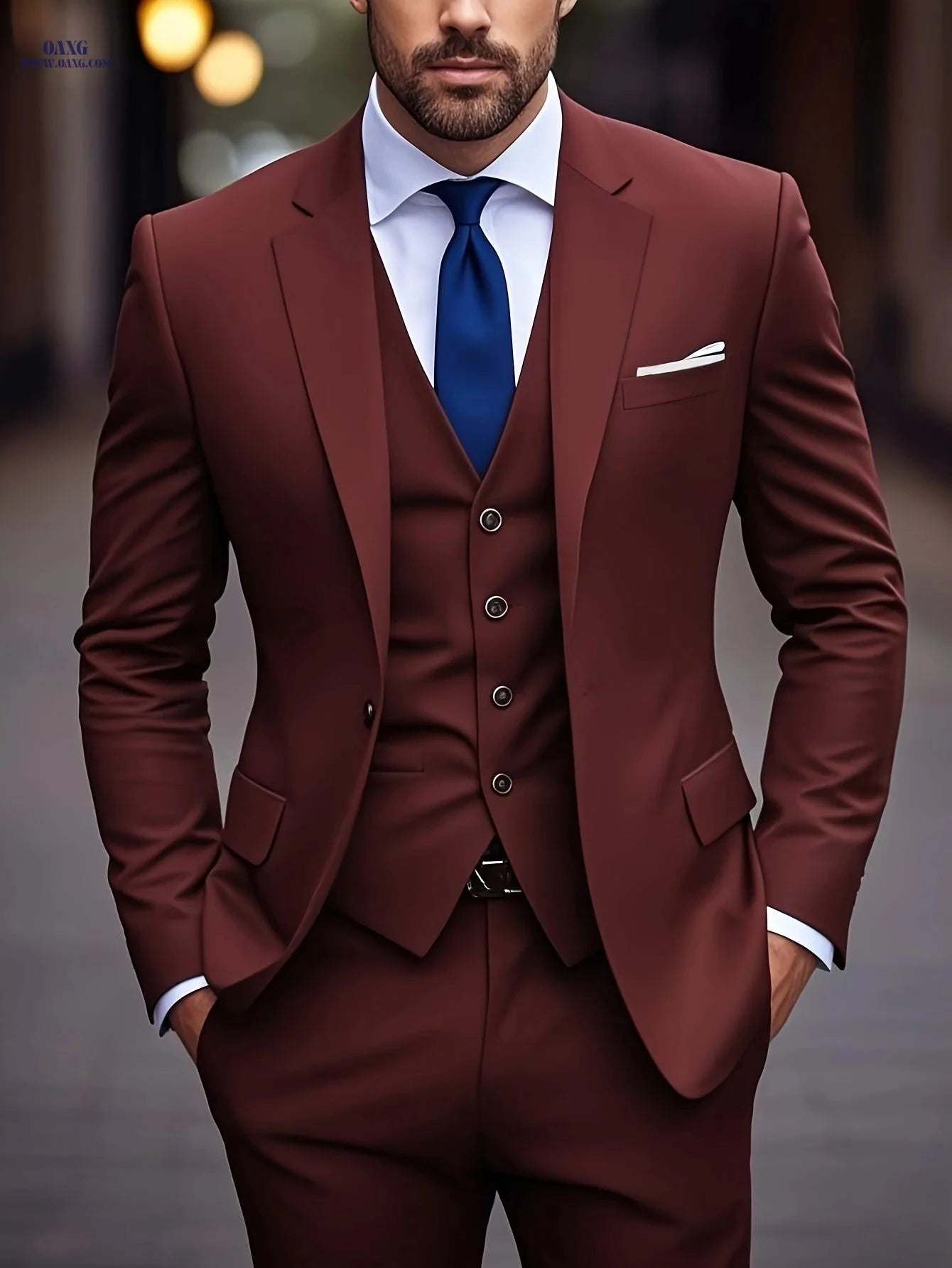 Stylish Men's 3pcs Suit Set - Jacket, Vest & Trousers for Events   OAXG 
