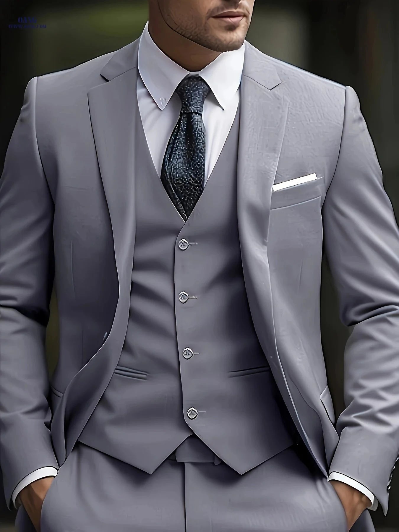 Stylish Men's 3pcs Suit Set - Jacket, Vest, Trousers for Events   OAXG 