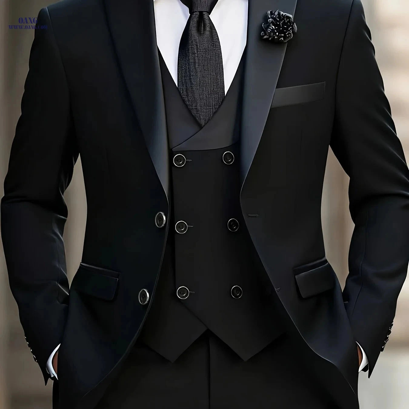 Stylish Men's 3pcs Suit Set - Jacket, Vest, Trousers for Events   OAXG Burgundy / FR XXS