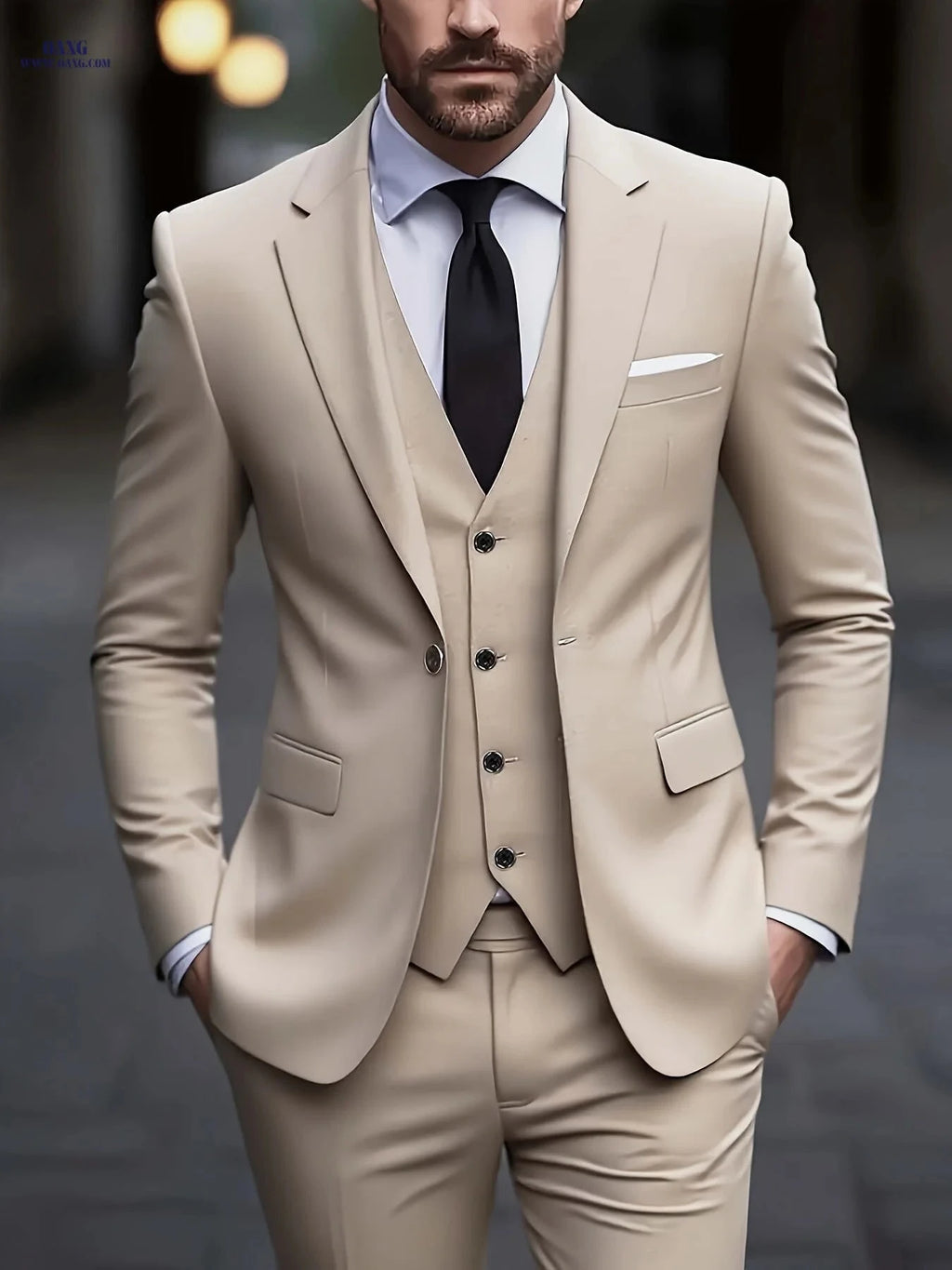 Stylish Men's 3pcs Suit Set - Jacket, Vest & Trousers for Events   OAXG Burgundy / FR XXS