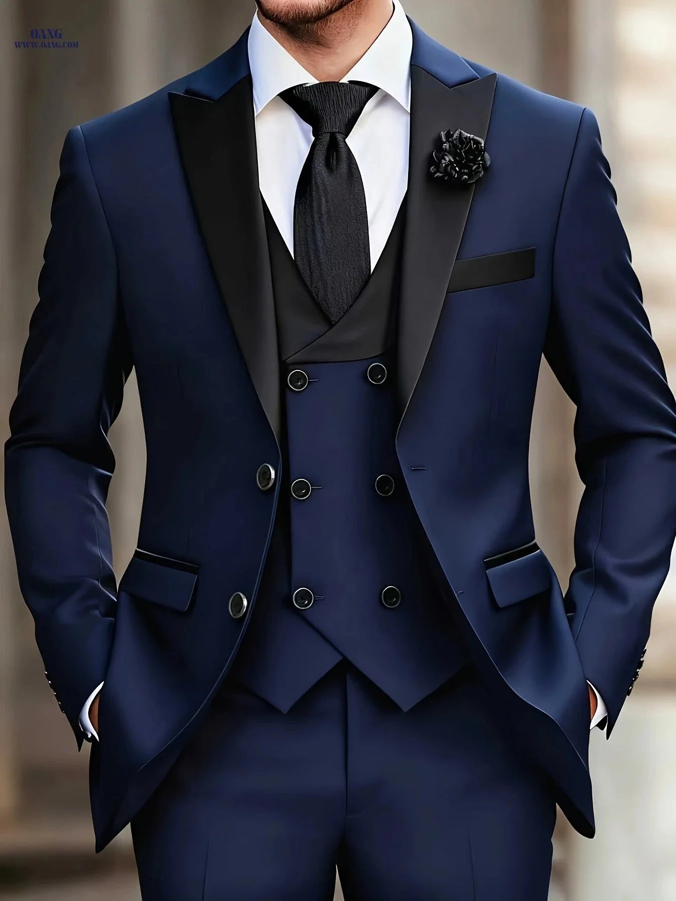 Stylish Men's 3pcs Suit Set - Jacket, Vest, Trousers for Events   OAXG 