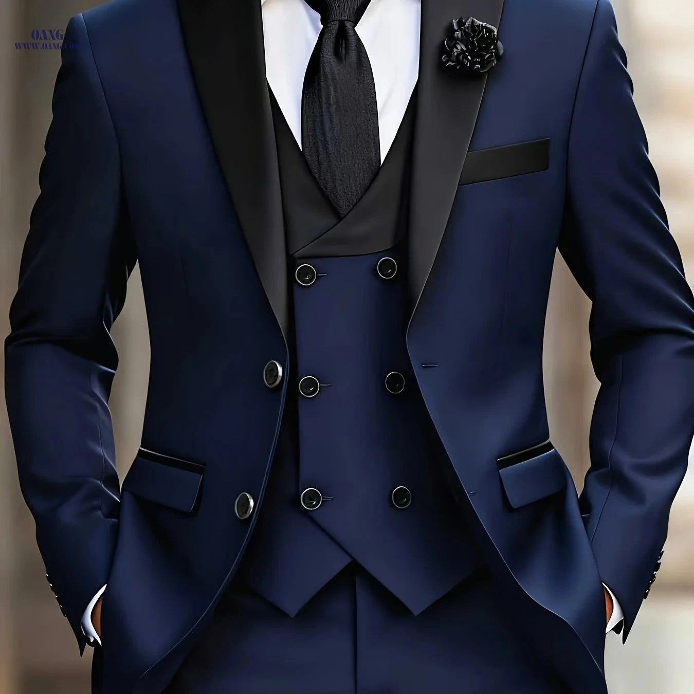 Stylish Men's 3pcs Suit Set - Jacket, Vest, Trousers for Events   OAXG 