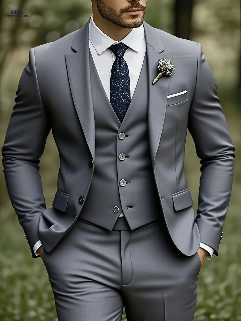 Stylish Men's 3pcs Suit Set - Jacket, Vest & Trousers for Events   OAXG 