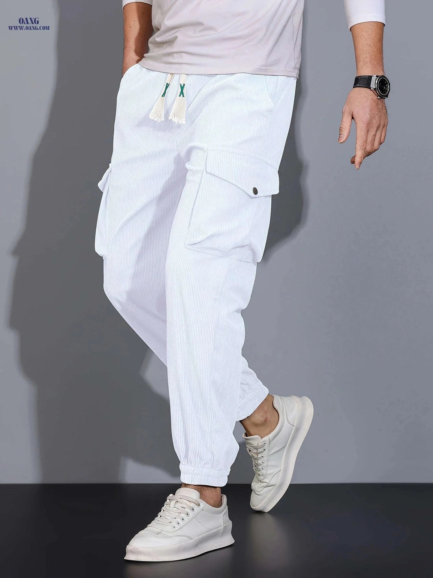 Stylish Men's Cargo Pants - Multi Pocket Drawstring Joggers   OAXG Black / FR S
