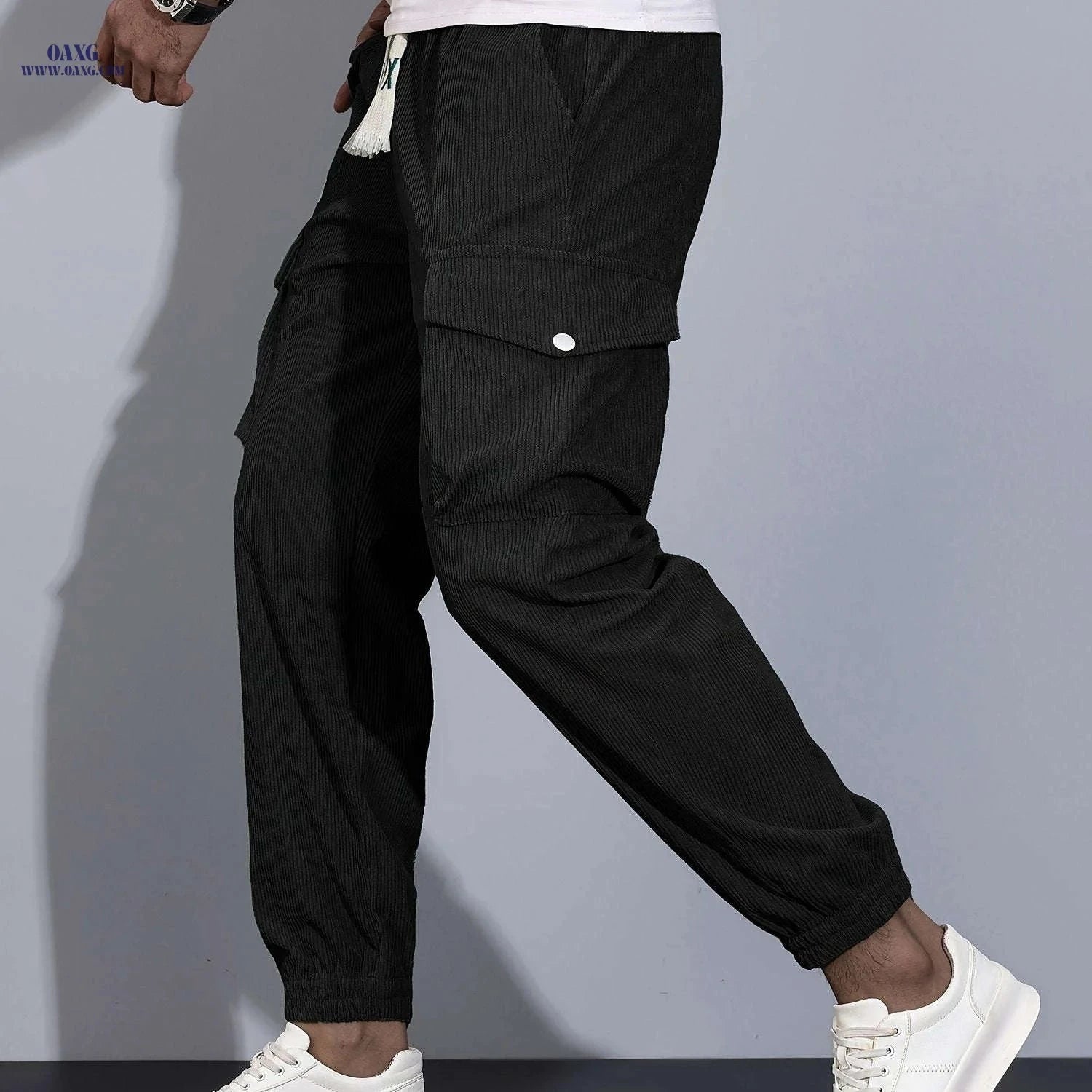 Stylish Men's Cargo Pants - Multi Pocket Drawstring Joggers   OAXG Black / FR S