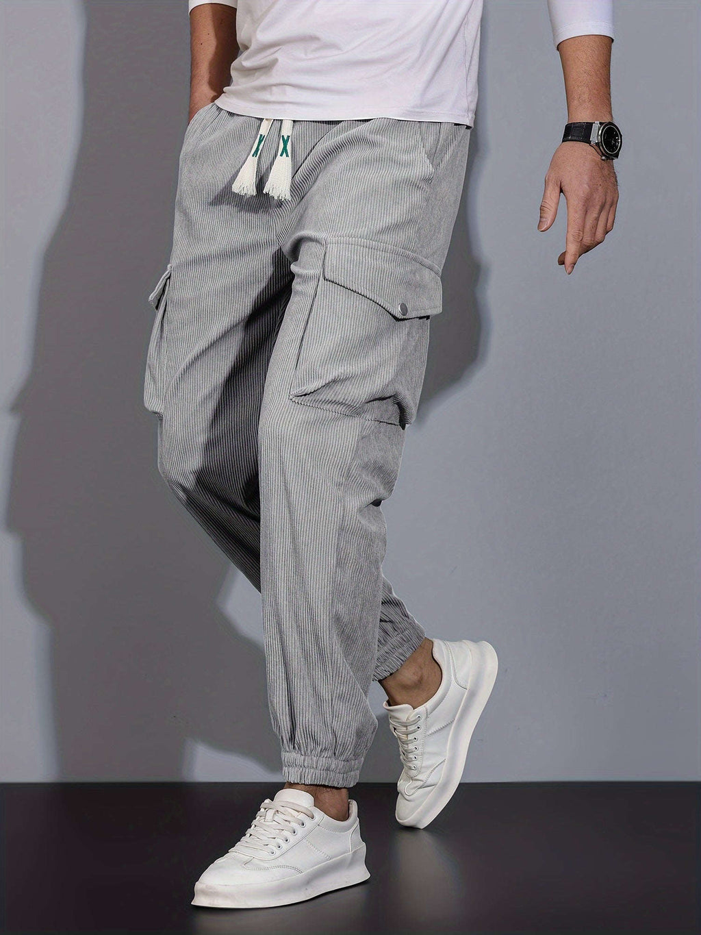 Stylish Men's Cargo Pants - Multi Pocket Drawstring Joggers   OAXG Black / FR S