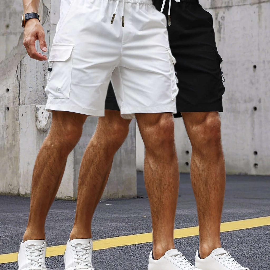 Stylish Men's Cargo Shorts - Set of 2 with 3D Pockets   OAXG White+black / FR S