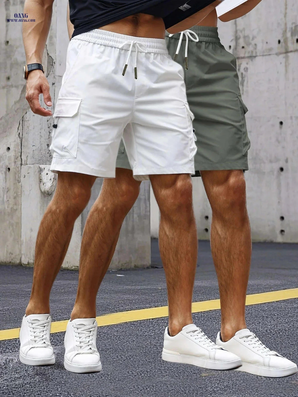 Stylish Men's Cargo Shorts - Set of 2 with 3D Pockets   OAXG White+black / FR S