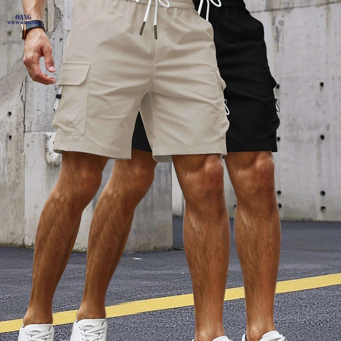 Stylish Men's Cargo Shorts - Set of 2 with 3D Pockets   OAXG White+black / FR S