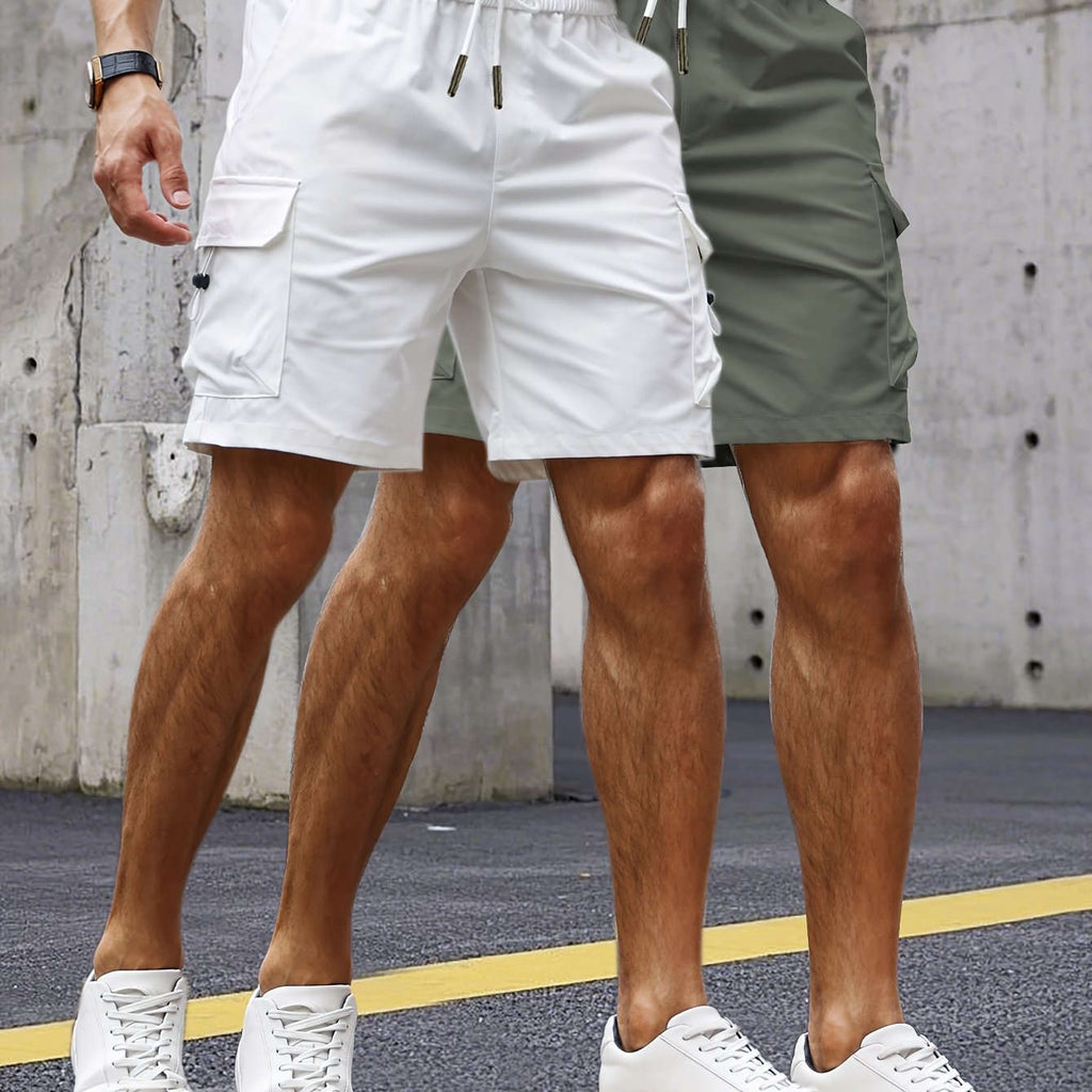 Stylish Men's Cargo Shorts - Set of 2 with 3D Pockets   OAXG White+black / FR S
