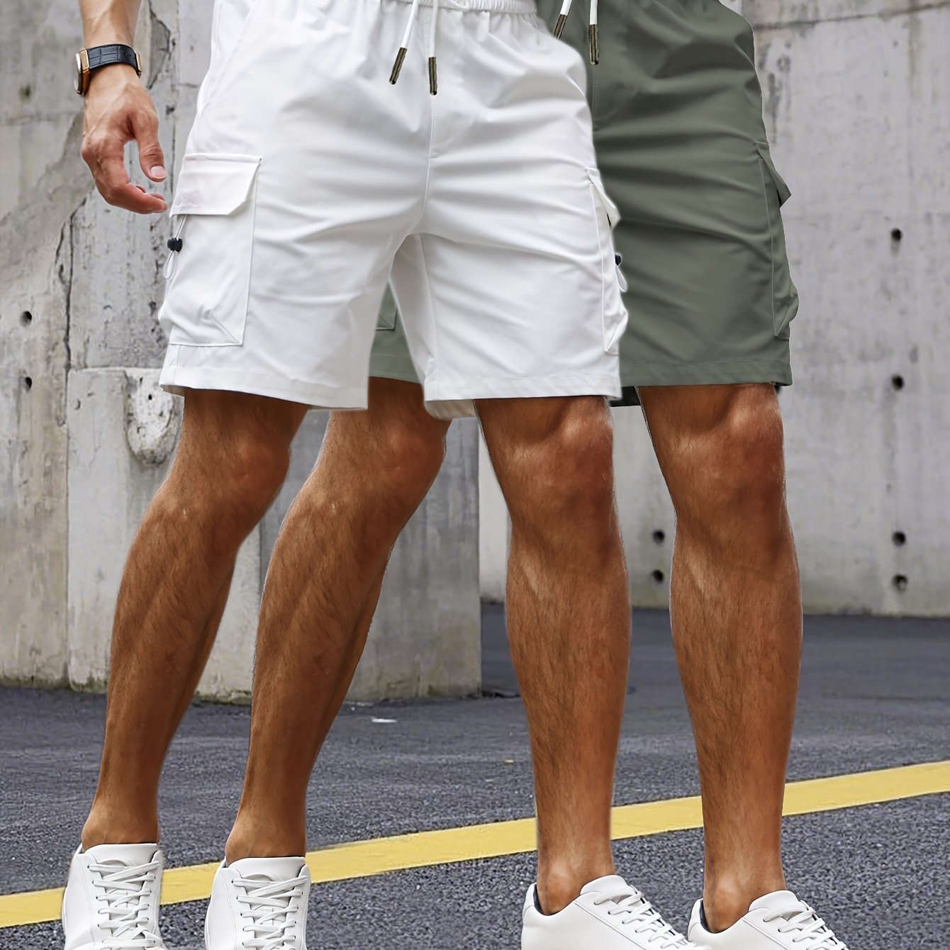Stylish Men's Cargo Shorts - Set of 2 with 3D Pockets   OAXG White+black / FR S