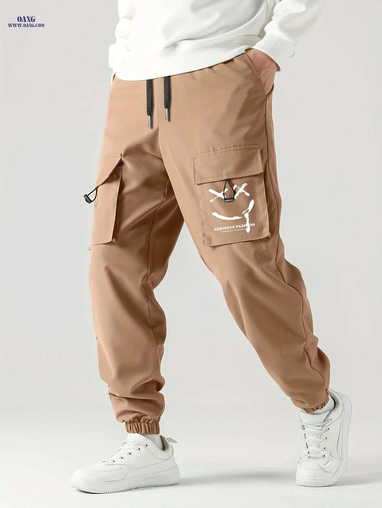 Stylish Men's Casual Cargo Pants - Multiple Pockets & Drawstring   OAXG Blue / S