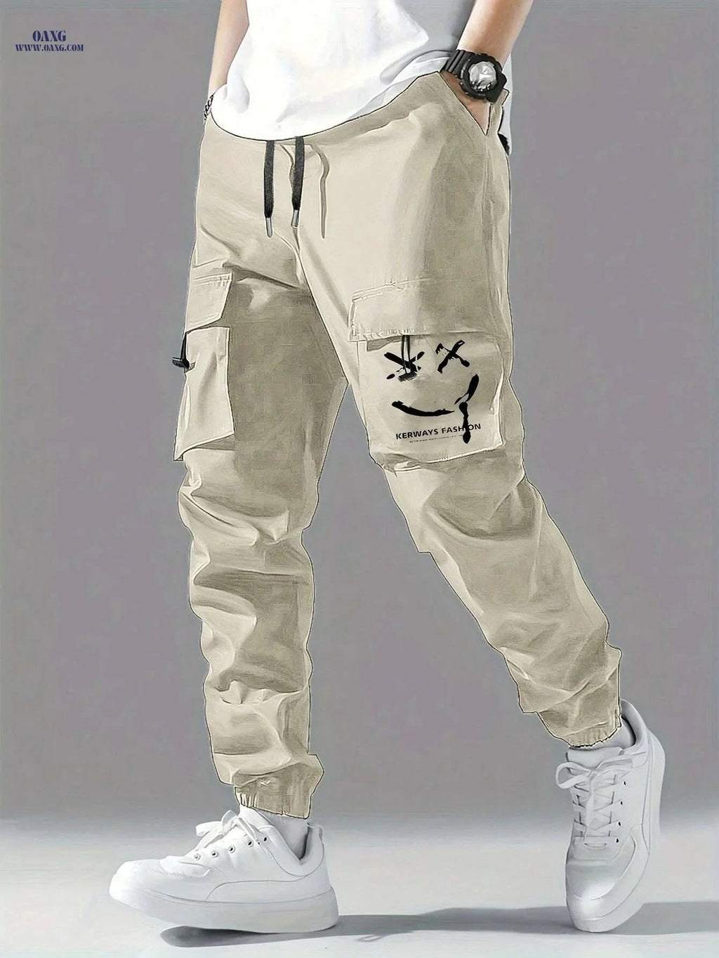 Stylish Men's Casual Cargo Pants - Multiple Pockets & Drawstring   OAXG Blue / S