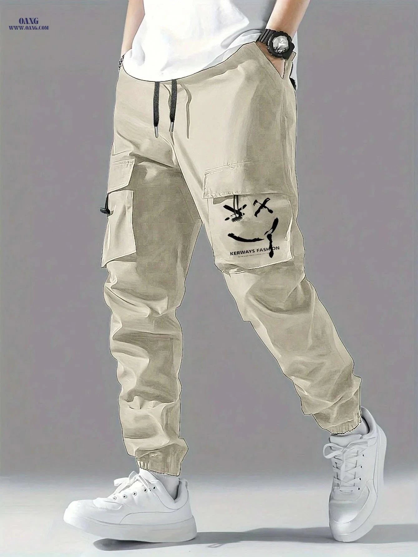 Stylish Men's Casual Cargo Pants - Multiple Pockets & Drawstring   OAXG Blue / S