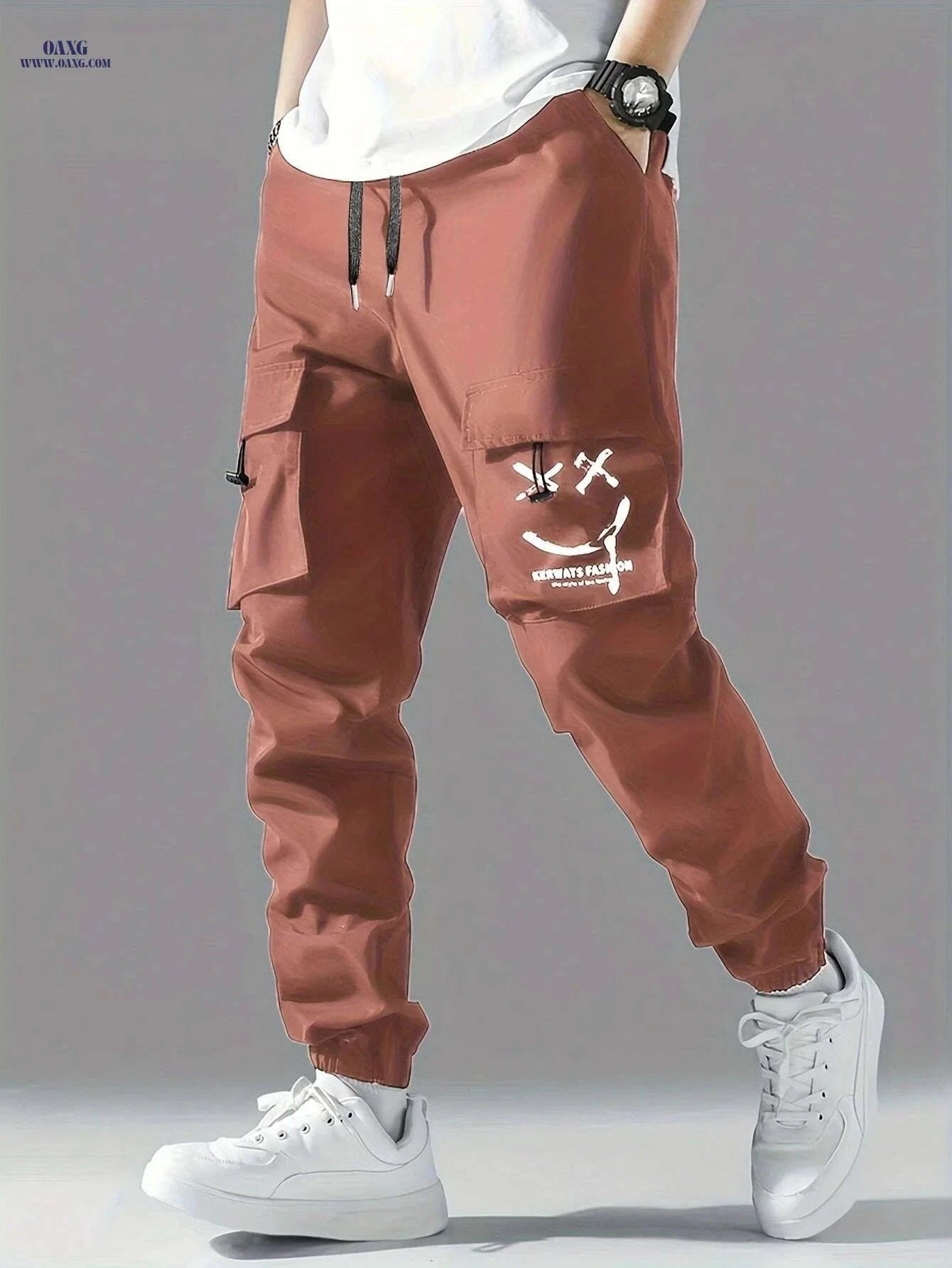 Stylish Men's Casual Cargo Pants - Multiple Pockets & Drawstring   OAXG Blue / S