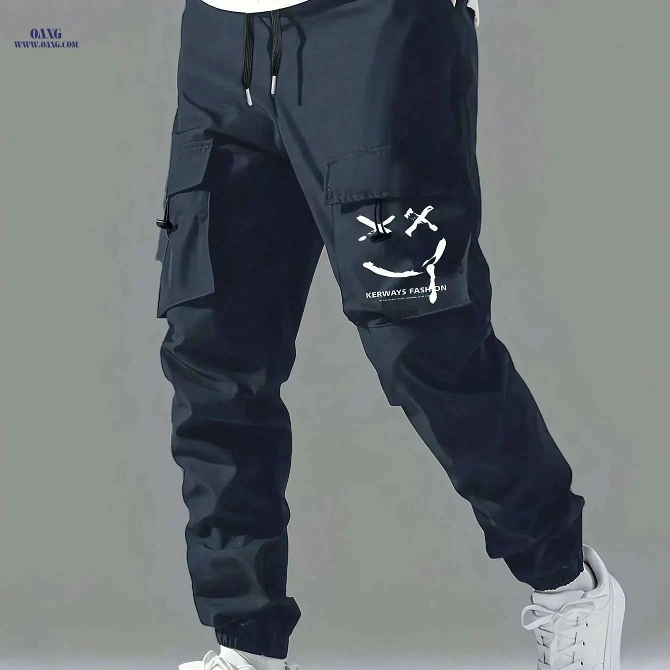 Stylish Men's Casual Cargo Pants - Multiple Pockets & Drawstring   OAXG Blue / S