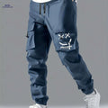 Stylish Men's Casual Cargo Pants - Multiple Pockets & Drawstring   OAXG Blue / S