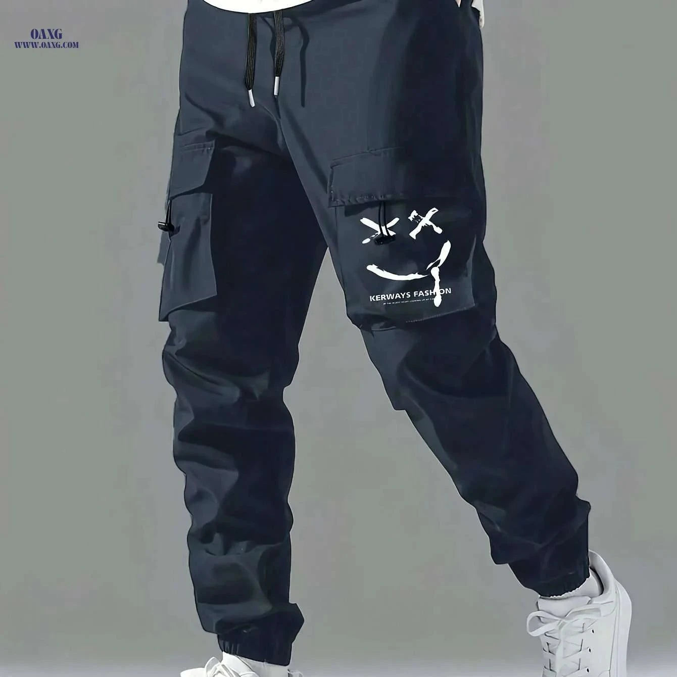 Stylish Men's Casual Cargo Pants - Multiple Pockets & Drawstring   OAXG Blue / S
