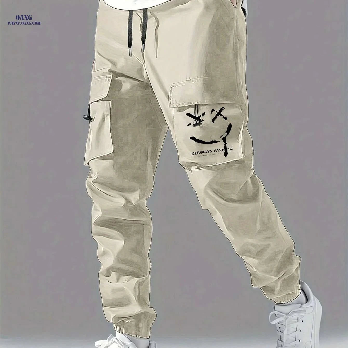 Stylish Men's Casual Cargo Pants - Multiple Pockets & Drawstring   OAXG Blue / S