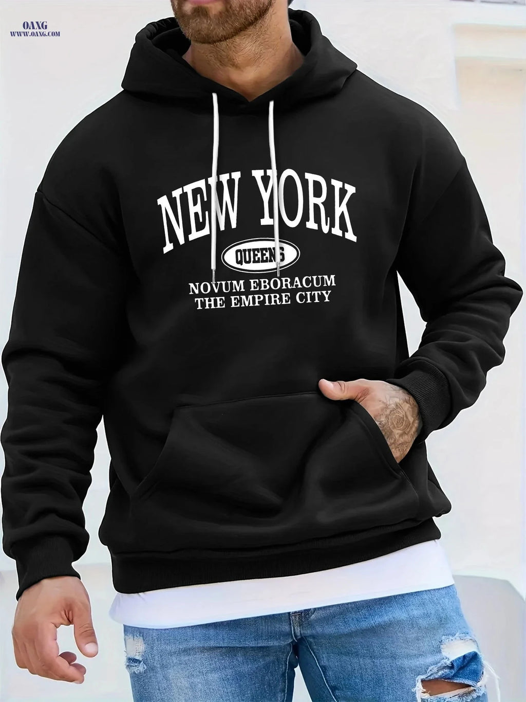Stylish Men's Casual Hoodie - Easy Letter Print for Sports   OAXG Black / FR S