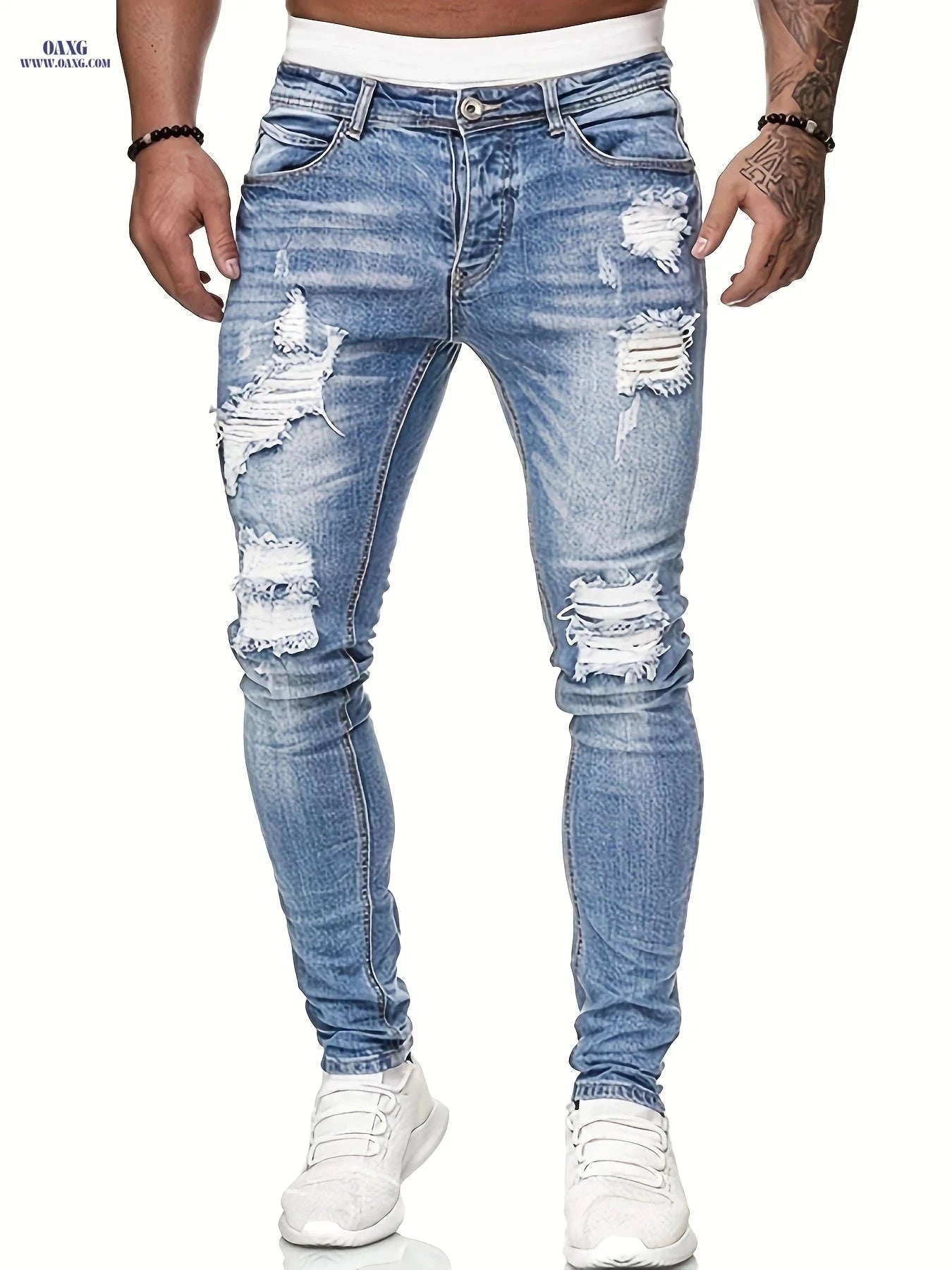 Stylish Men's Casual Jeans - High-Quality, Trendy Skinny Fit   OAXG 