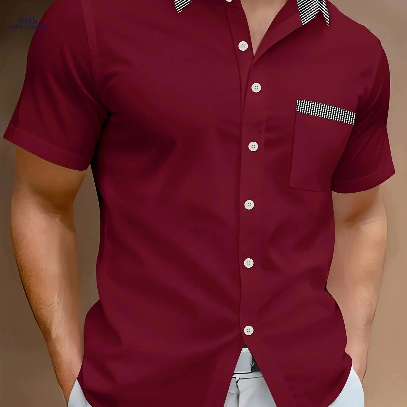 Stylish Men's Casual Light Business Shirt - Short Sleeve, Color Block   OAXG 