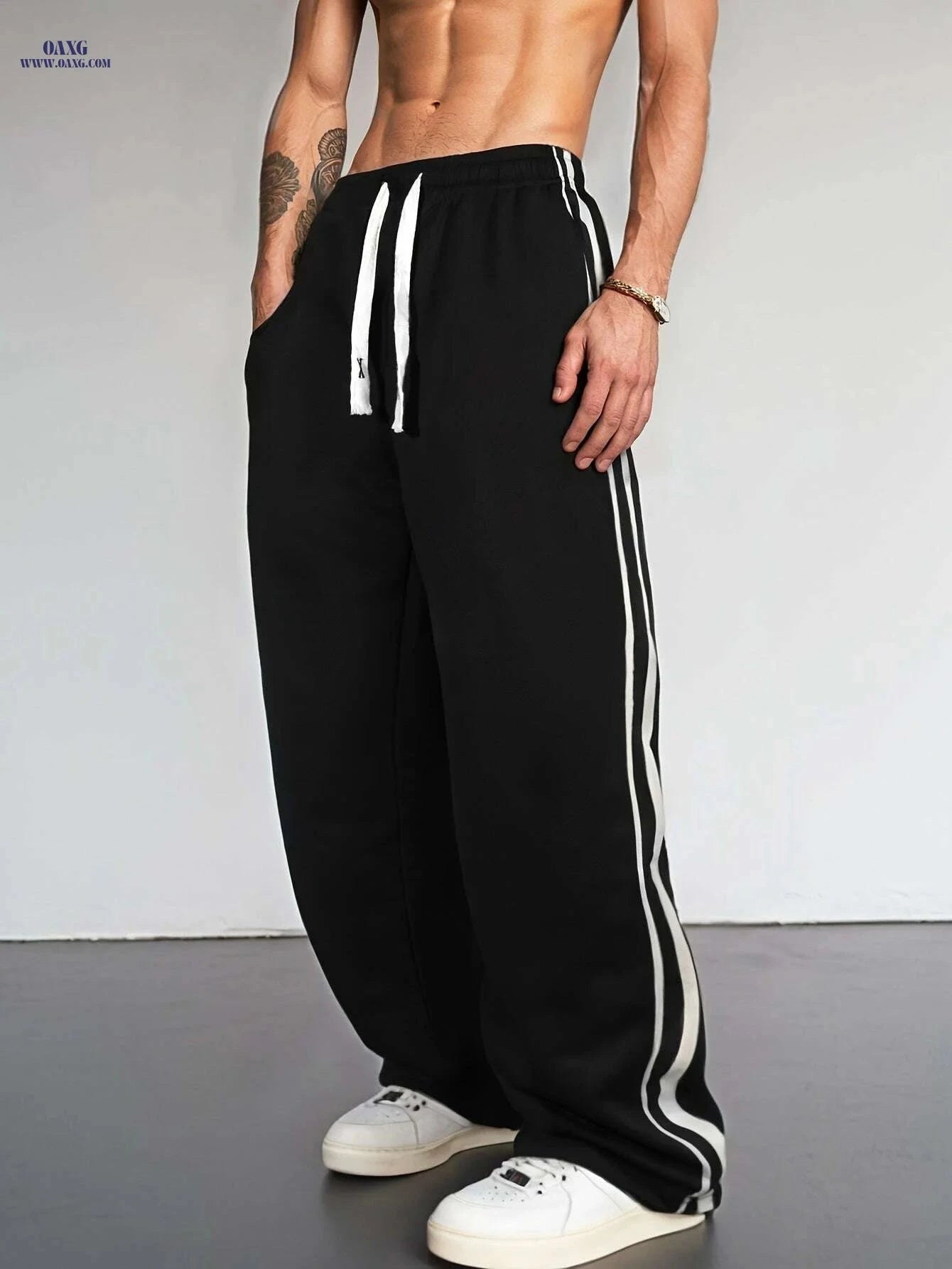 Stylish Men's Casual Long Pants - Comfortable Polyester with Pockets   OAXG Black / S