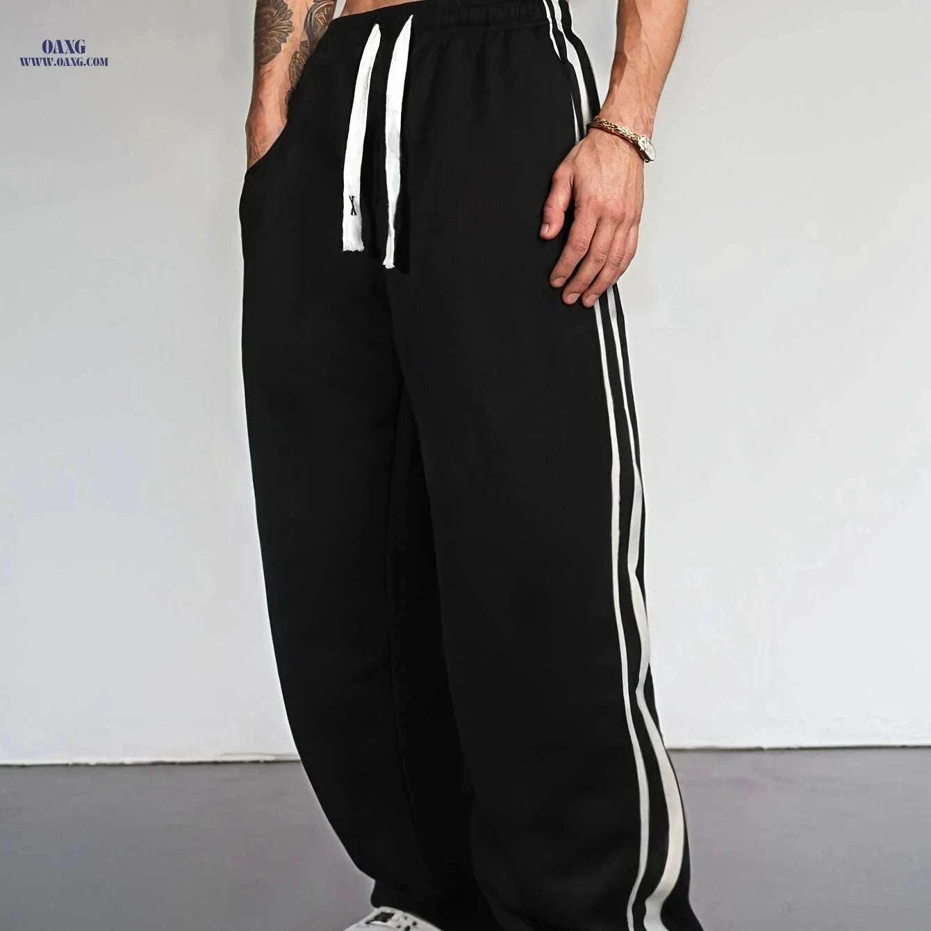 Stylish Men's Casual Long Pants - Comfortable Polyester with Pockets   OAXG Black / S