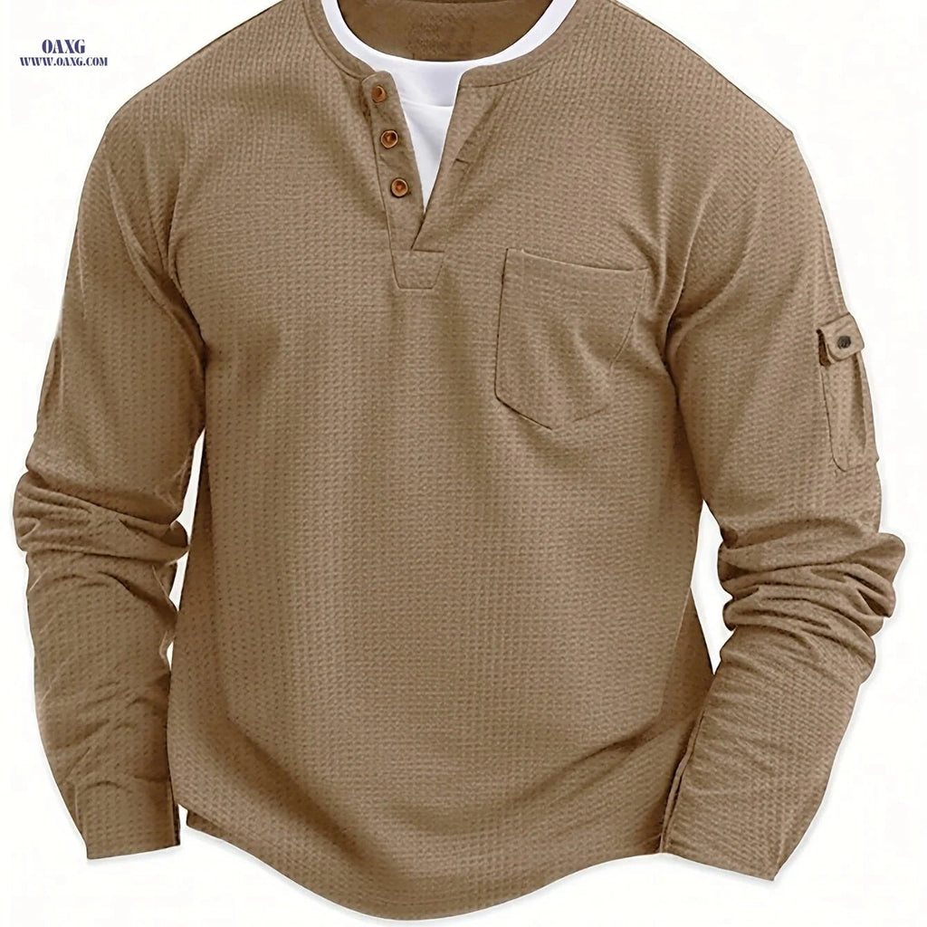 Stylish Men's Casual Sweatshirt - Multi-Pocket Long Sleeve Design   OAXG 