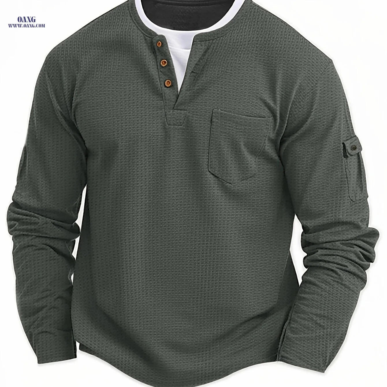 Stylish Men's Casual Sweatshirt - Multi-Pocket Long Sleeve Design   OAXG Khaki / FR M