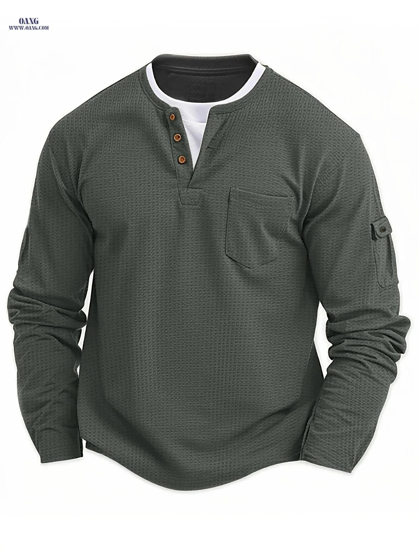 Stylish Men's Casual Sweatshirt - Multi-Pocket Long Sleeve Design   OAXG Khaki / FR M