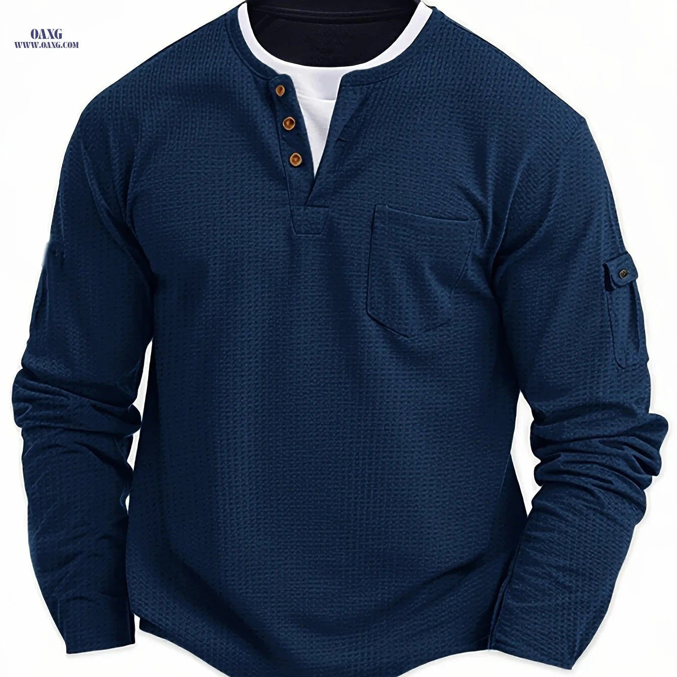 Stylish Men's Casual Sweatshirt - Multi-Pocket Long Sleeve Design   OAXG Khaki / FR M