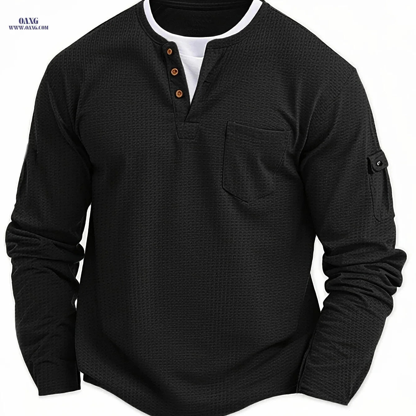 Stylish Men's Casual Sweatshirt - Multi-Pocket Long Sleeve Design   OAXG Khaki / FR M