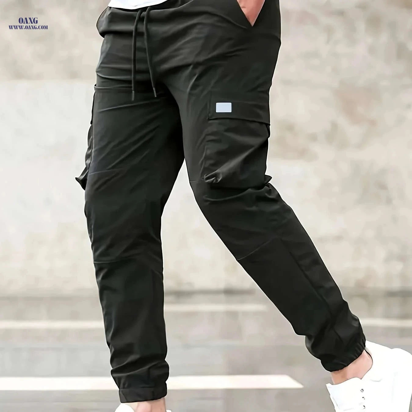 Stylish Men's Drawstring Cargo Pants - Loose-fit & Flap Pockets   OAXG Light Grey / FR S