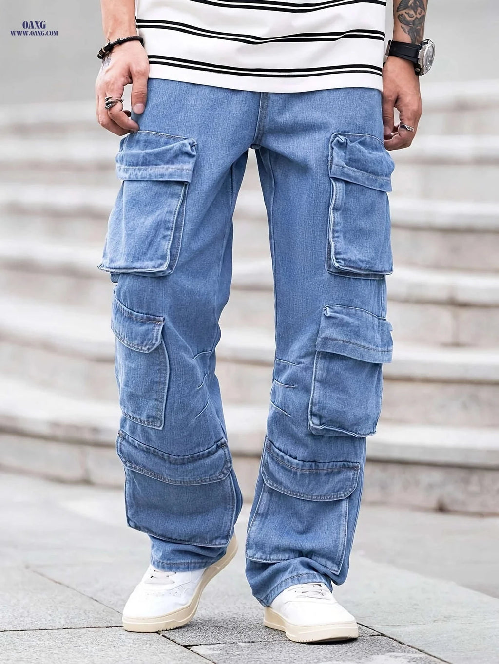 Stylish Men's Faded Denim Jeans - Casual Loose Fit for All Seasons   OAXG 