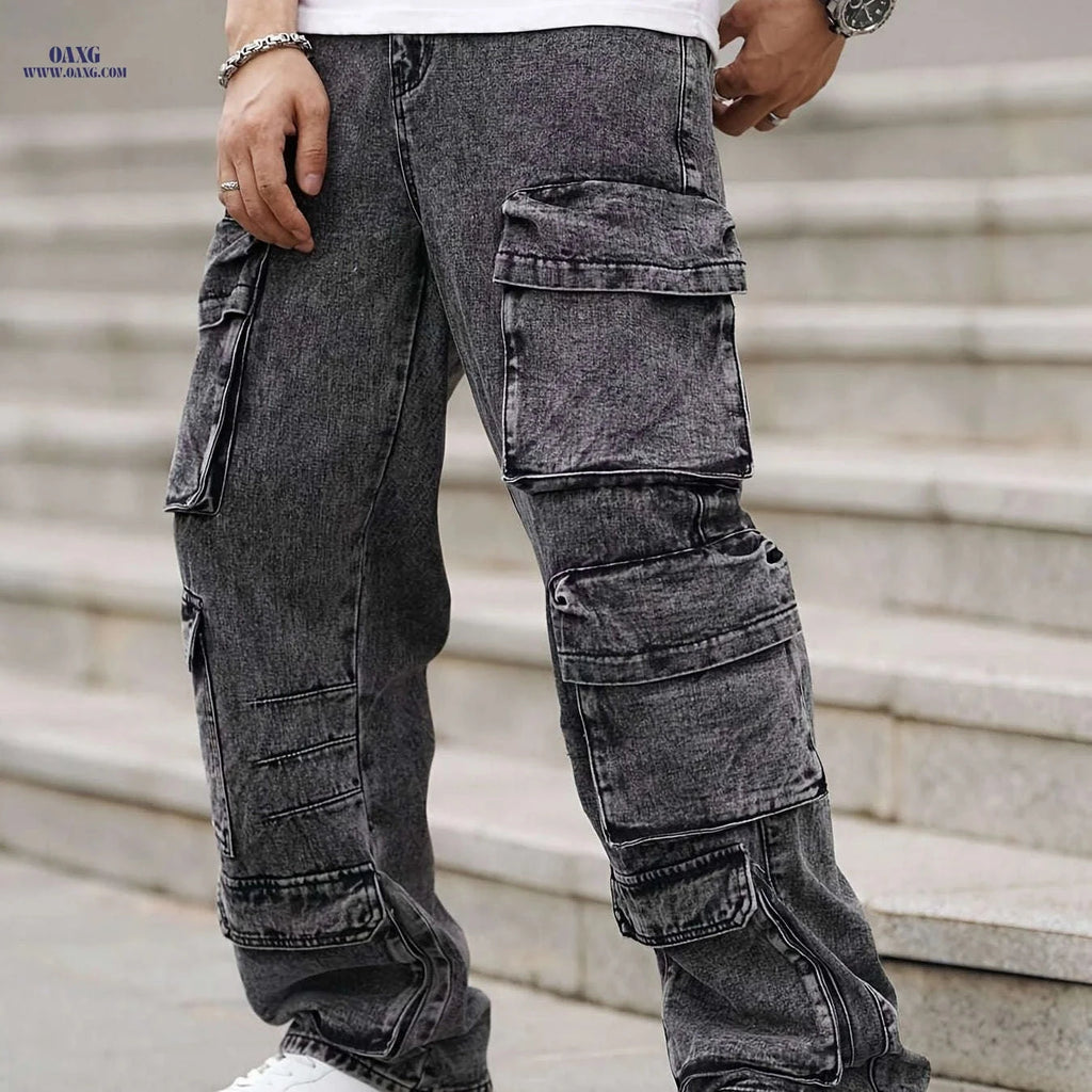 Stylish Men's Faded Denim Jeans - Casual Loose Fit for All Seasons   OAXG Dark Gray / FR XS